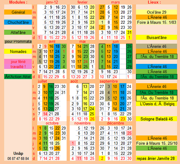 Planning des stages en 2012